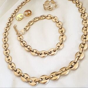 Gold plated Coffee Beans Marina chunky necklace set Bracelets Stainless Steel